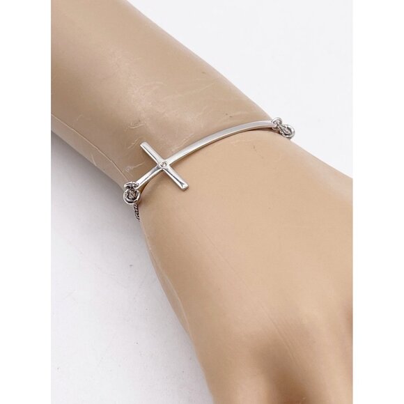 Dyadema Italy Sterling Silver Sideways Cross Bracelet Adjustable Crystal Accent - Picture 1 of 6